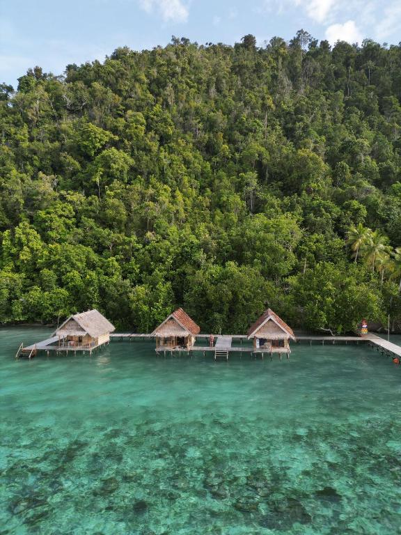 Terimakasih Homestay Raja Ampat dengan bungalow kayu di tepi laut